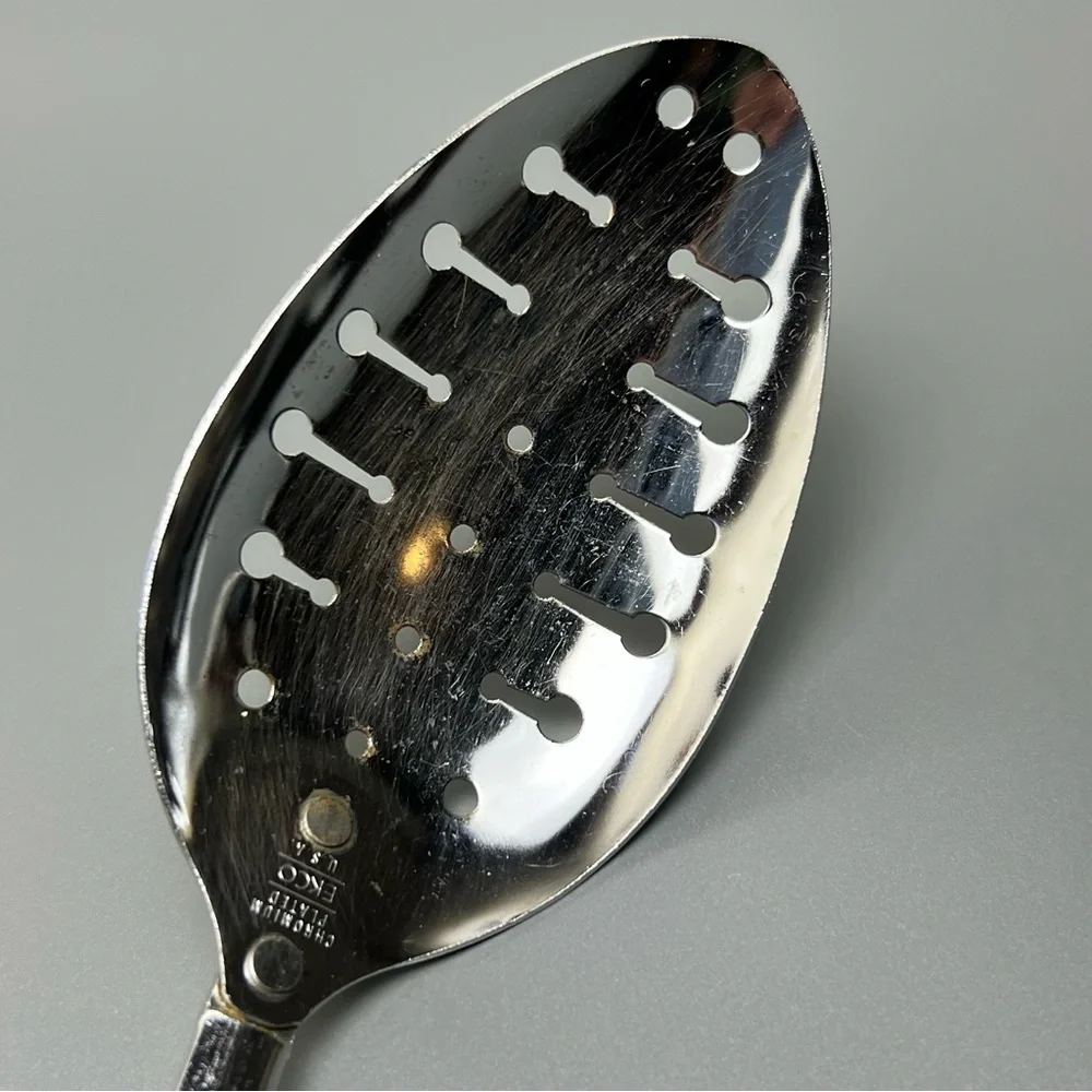 VTG EKCO Chromium Plated Stainless Spotted Spoon With White Handle MCM - Picture 12 of 13